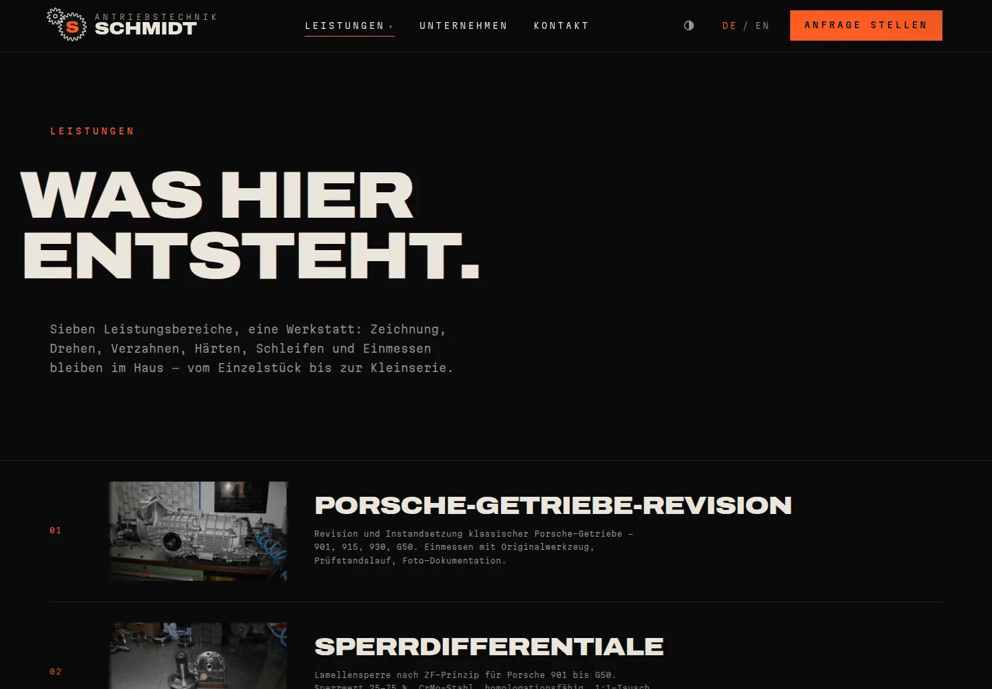 Leistungsübersicht der neuen Website von Antriebstechnik Schmidt