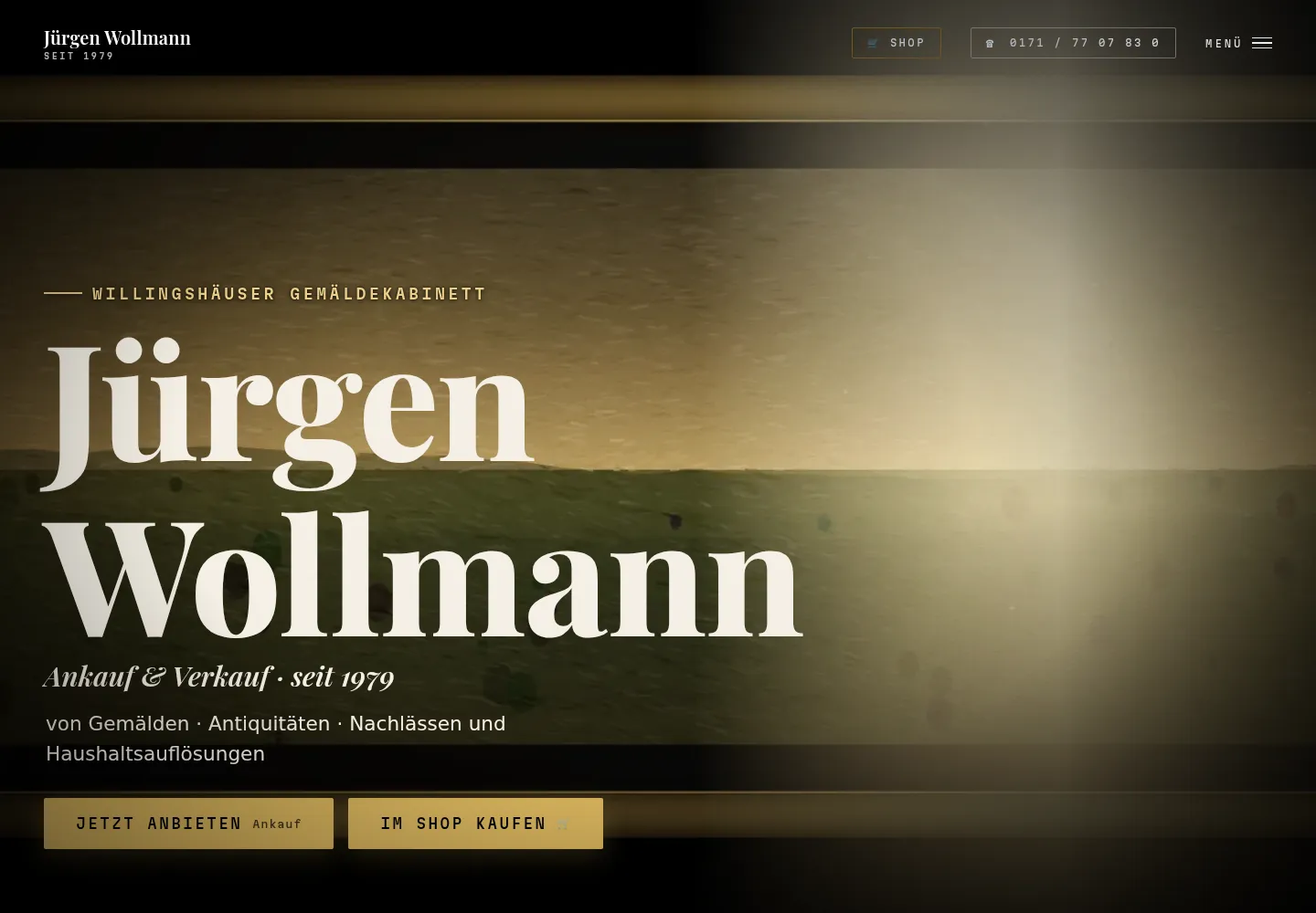 Titelbild des Ausstellungsfilms: „Jürgen Wollmann" über einer dunkelgrünen Landschaft